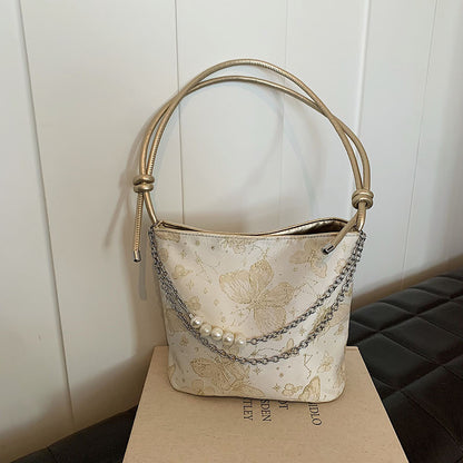 Ielgy New Chinese Style Chinese Style Embroidered Bucket Bag Trendy All-Match Tote Bag Large Capacity Shoulder Messenger Bag