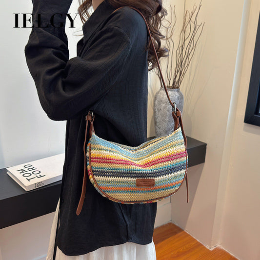 Ielgy Summer Niche Contrast Color Dumpling Bag Fashion One-Shoulder Messenger Bag Casual Woven Women's Bag