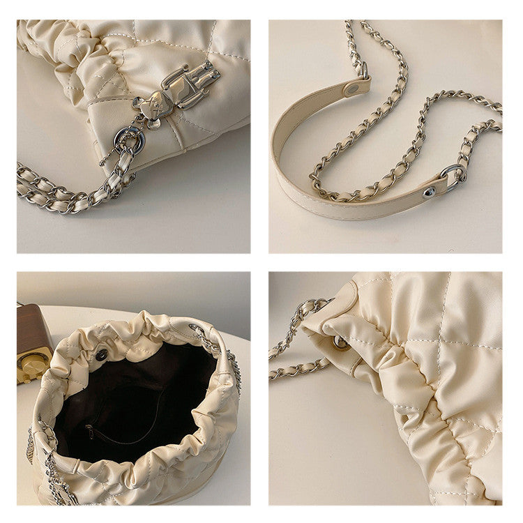 Ielgy Ladies Large-Capacity Shoulder Messenger Bag Texture Portable Diamond Bucket Bag