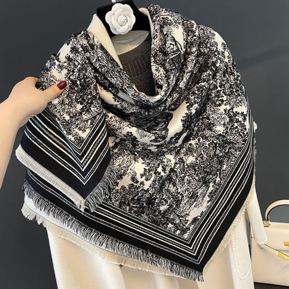 Ielgy Autumn Winter Animal Pattern Jacquard Large Square Scarf Imitation Cashmere Shawl All-Match Thickened