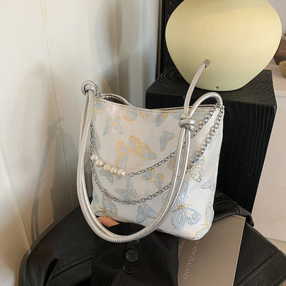 Ielgy New Chinese Style Chinese Style Embroidered Bucket Bag Trendy All-Match Tote Bag Large Capacity Shoulder Messenger Bag