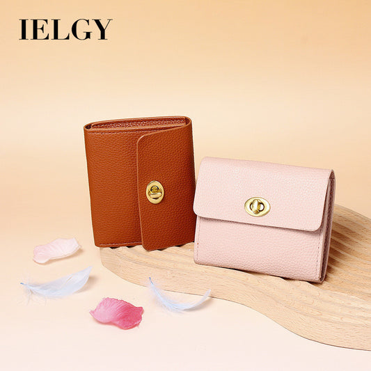 Ielgy Ladies Small Wallet Soft Leather Thin Style Simple Small Ladies High-End Multi-card Coin Purse