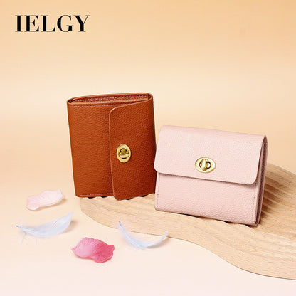 Ielgy Ladies Small Wallet Soft Leather Thin Style Simple Small Ladies High-End Multi-card Coin Purse