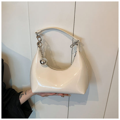 Ielgy Silver Patent Leather Crescent Moon Underarm Bag Korean Version High-End Bell Shoulder Messenger Bag