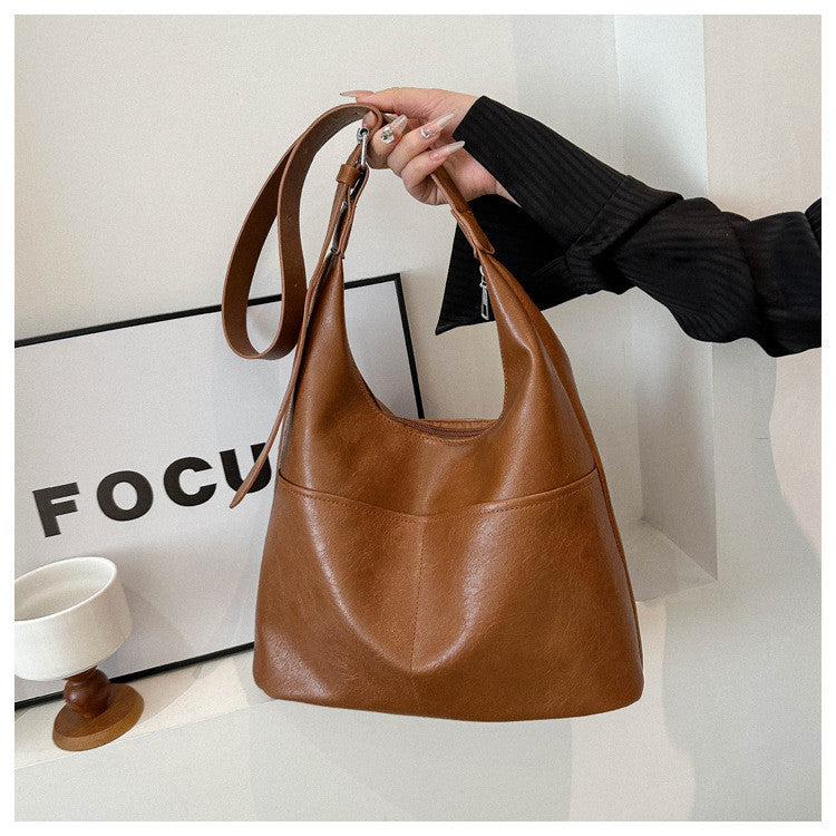 Ielgy Ladies Simple Commuter Underarm Bag Large Capacity Shoulder Tote Bag