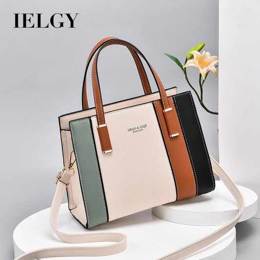 Ielgy Fashion Contrast Color Handbag Large Capacity Ladies Stitching Shoulder Messenger Bag Trendy