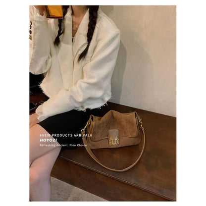 Ielgy Suede Underarm Bag Autumn Winter Niche Retro One-Shoulder Messenger Tote Bag