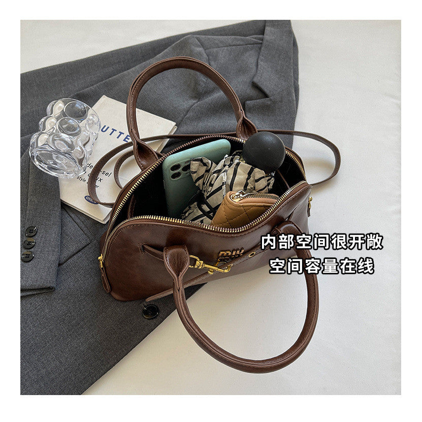 Ielgy High-End Retro Brown Fashionable All-Match Women's Cross-Body Bag Portable Shell Bag