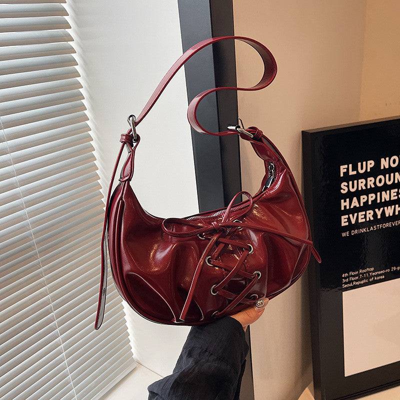 Ielgy High-End Temperament Red Bow Bag Sweet Cool Hot Girl One-Shoulder Underarm Niche Dumpling Bag