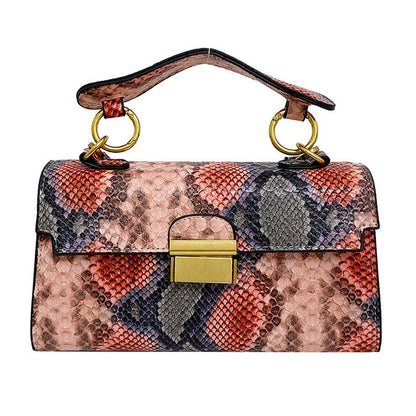 Ielgy Ladies Commuter Shoulder Small Square Bag Contrast Color Snake Pattern Chain Underarm Diagonal Bag