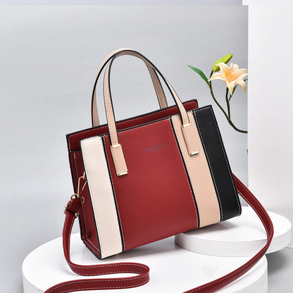 Ielgy Fashion Contrast Color Handbag Large Capacity Ladies Stitching Shoulder Messenger Bag Trendy