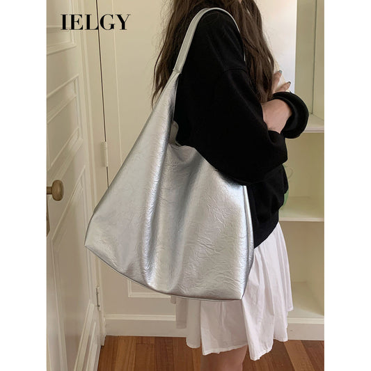 Ielgy Niche Silver Underarm Bag Trendy Korean Version Tote Bag All-Match Student Large-Capacity Shoulder Bag
