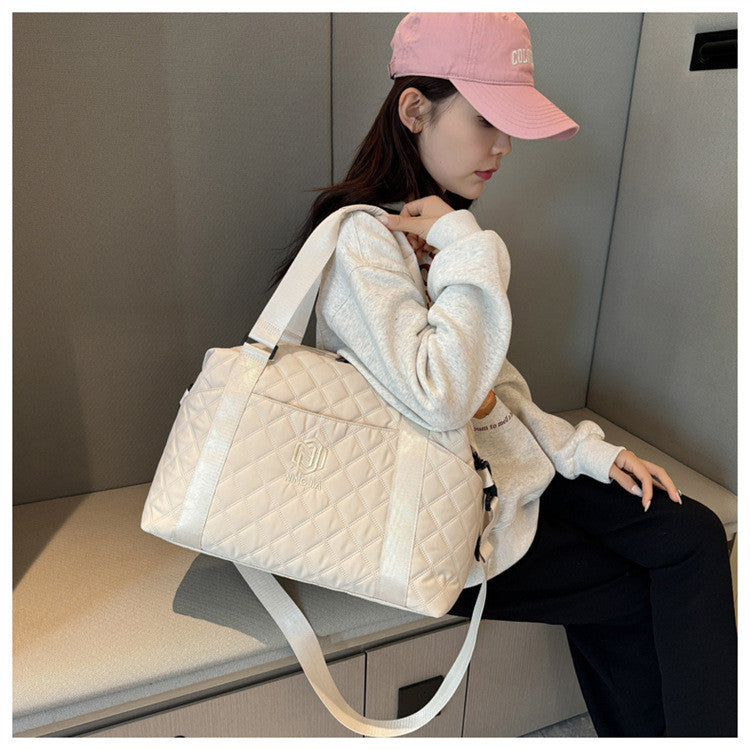 Ielgy Ladies Gym Bag Fashion Portable Travel Storage Bag Diamond Oxford Cloth Lightweight Dry Wet Separation Travel Duffel Bag