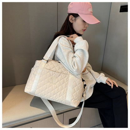 Ielgy Ladies Gym Bag Fashion Portable Travel Storage Bag Diamond Oxford Cloth Lightweight Dry Wet Separation Travel Duffel Bag