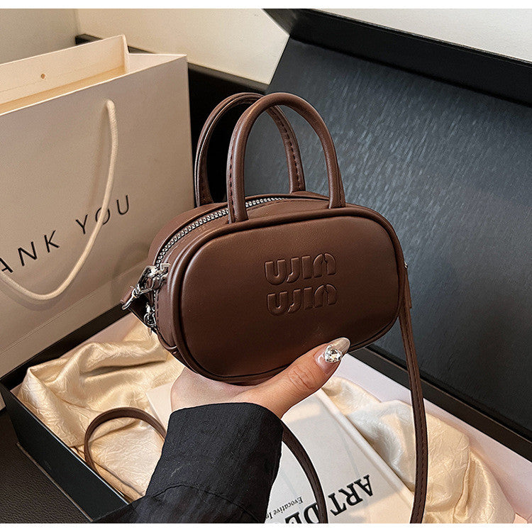 Ielgy Fashion Niche Bowling Briefcase Large Capacity Commuter Handbag One Shoulder Diagonal