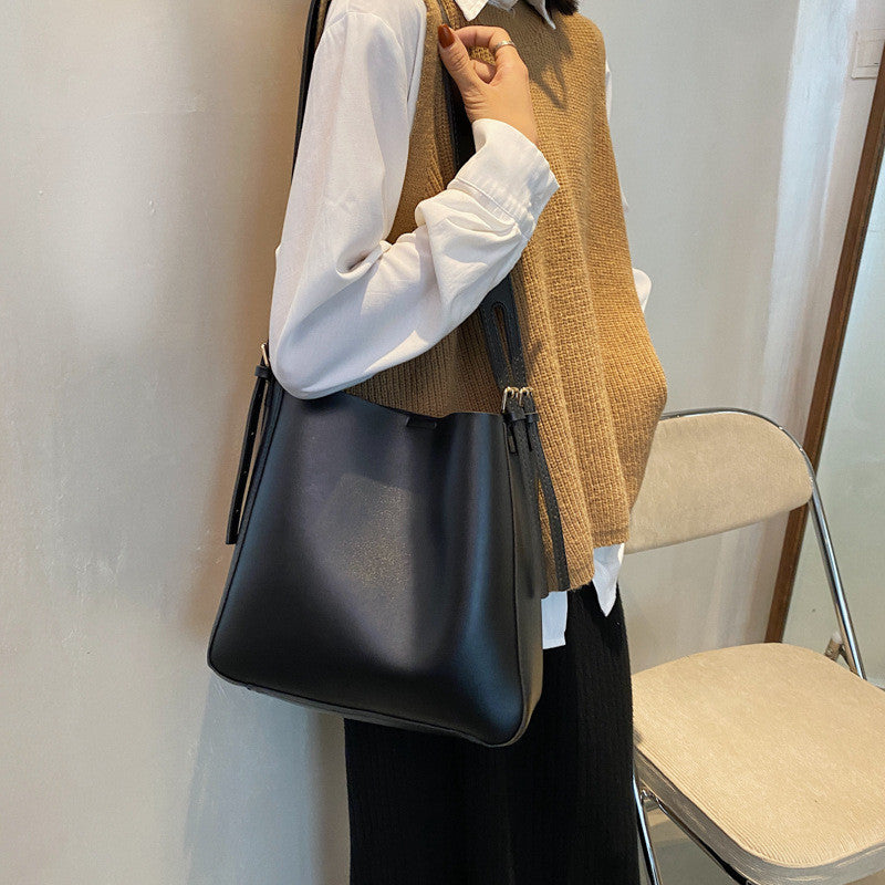 Ielgy Texture Big Bag Trendy All-Match Large-Capacity Broadband Cross-Body High-End Bucket Bag