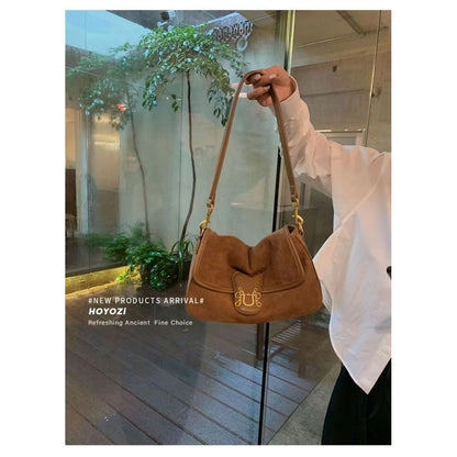 Ielgy Suede Underarm Bag Autumn Winter Niche Retro One-Shoulder Messenger Tote Bag