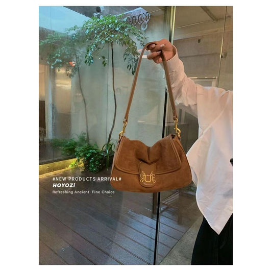 Ielgy Suede Underarm Bag Autumn Winter Niche Retro One-Shoulder Messenger Tote Bag