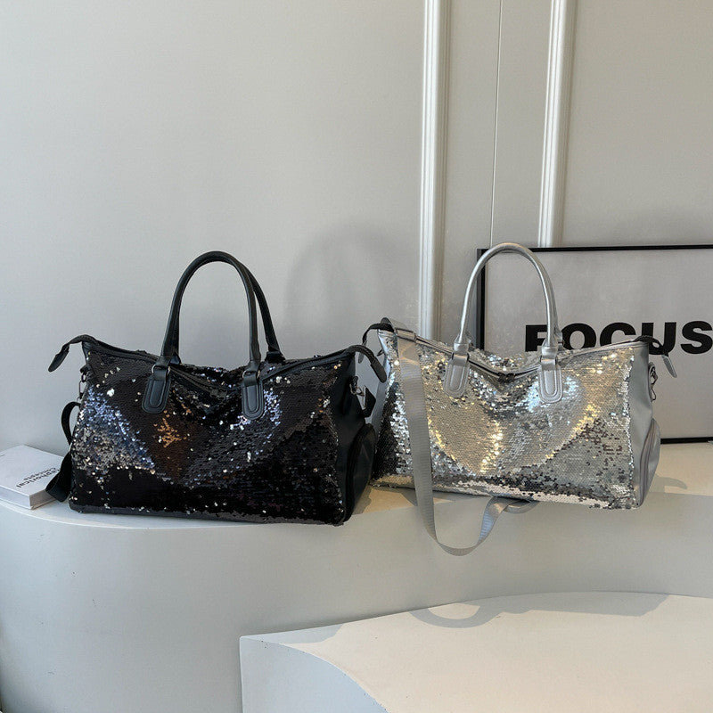 Ielgy Summer Fashion Large-Capacity Travel Bag High-End Feeling Dry Wet Separation Sequins Short-Distance Travel Portable Shoulder Bag
