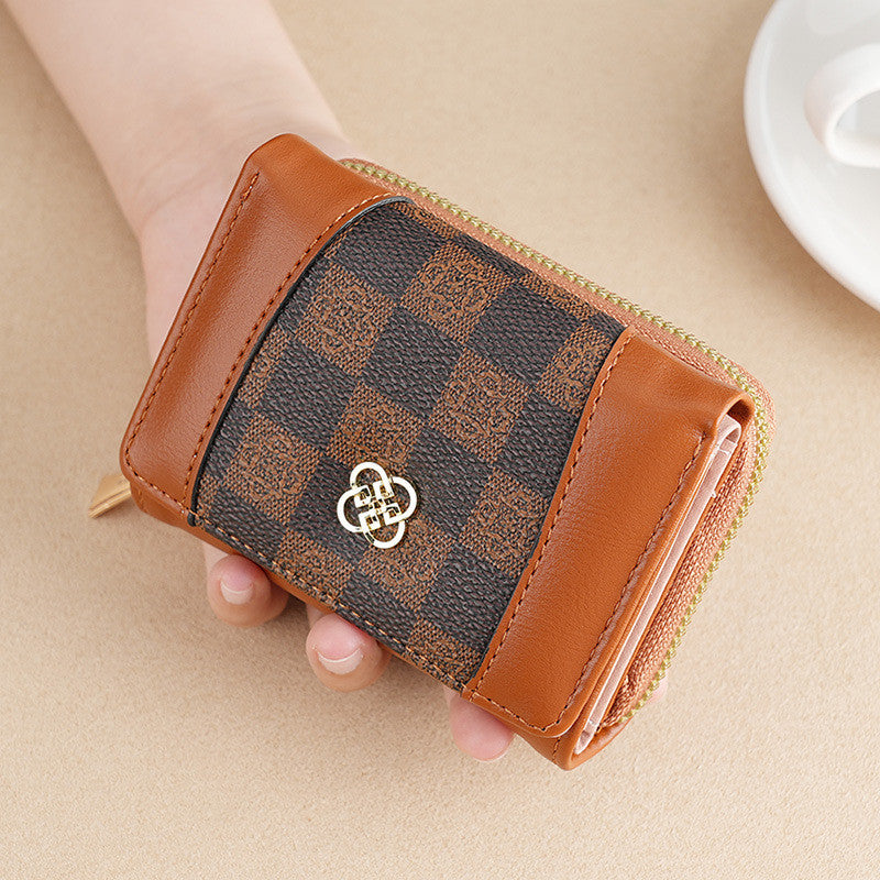 Ielgy Ladies Wallet Short Tri-Fold Card Holder All-Match Classic Presbyopic Coin Purse Fashion Small Wallet