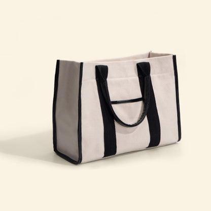 Ielgy High-End Cotton Cloth Large-Capacity Tote Bag Work Commuter Laptop Bag Contrast Color Canvas Shoulder Diagon