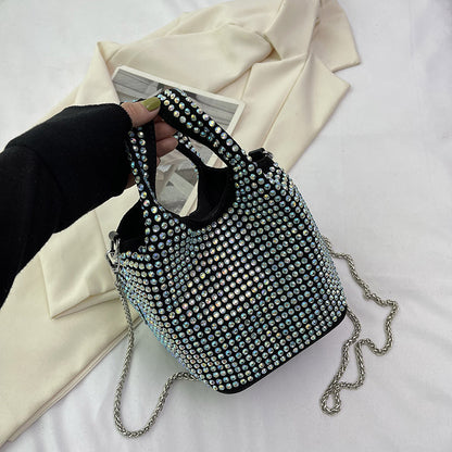 Ielgy Summer Chain Messenger Bag Bright Diamond Portable Bucket Bag