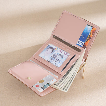 Ielgy Ladies Wallet Short Tri-Fold Card Holder All-Match Classic Presbyopic Coin Purse Fashion Small Wallet