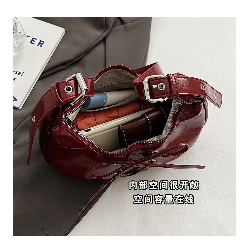 Ielgy High-End Temperament Red Bow Bag Sweet Cool Hot Girl One-Shoulder Underarm Niche Dumpling Bag