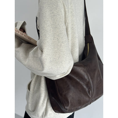 Ielgy Retro Tote Bag Preppy Style All-Match Large-Capacity One-Shoulder Commuter Messenger Bag
