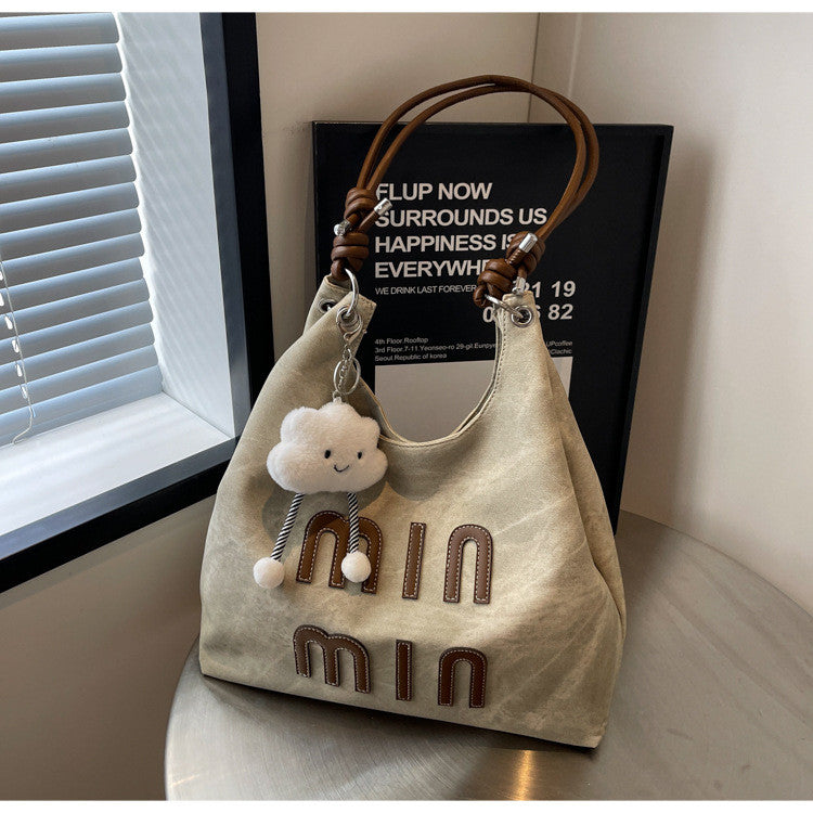 Ielgy Retro Korean Version Denim Underarm Bag Fashion Casual Portable Unique Texture Messenger Bag