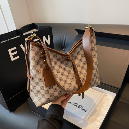 Ielgy Ladies Bag Retro Printed Large-Capacity Shoulder Bag All-Match Casual Cross-Body Women's Bag
