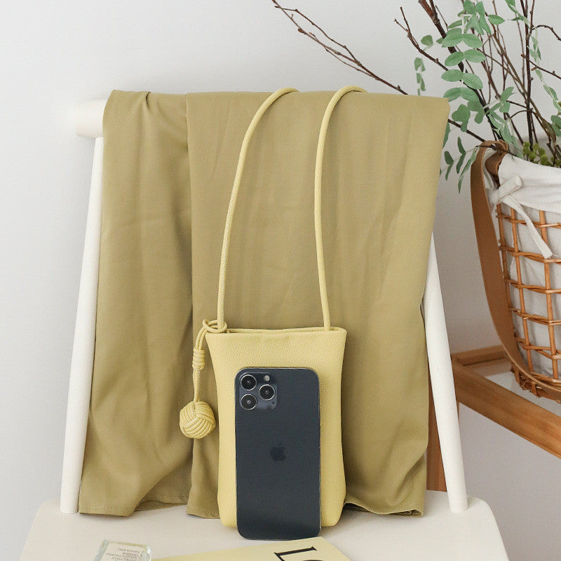 Ielgy Korean Version Summer All-Match Soft Leather Mobile Phone Bag Portable Shopping Small Shoulder Bag Retro Lychee Pattern Shoulder Crossbody