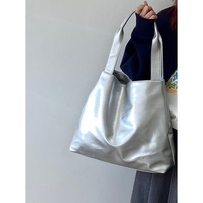 Ielgy Korean Style Silver Commuter Large Capacity Casual Tote Bag Shoulder