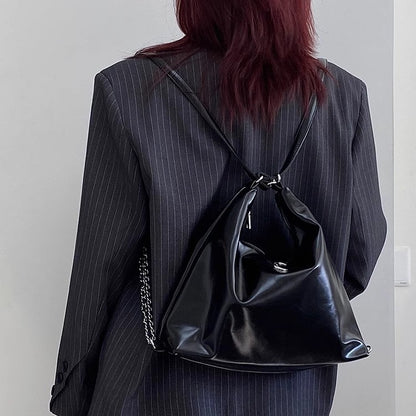 Ielgy Large-Capacity Commuter Soft Leather Multi-Purpose Backpack Preppy Style Fashion All-Match Chain Shoulder Tote Bag