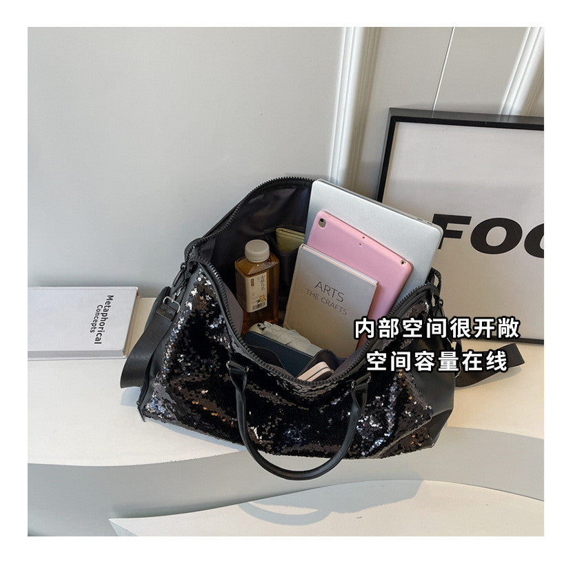 Ielgy Summer Fashion Large-Capacity Travel Bag High-End Feeling Dry Wet Separation Sequins Short-Distance Travel Portable Shoulder Bag