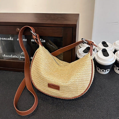 Ielgy Summer Niche Contrast Color Dumpling Bag Fashion One-Shoulder Messenger Bag Casual Woven Women's Bag