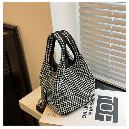 Ielgy Summer Chain Messenger Bag Bright Diamond Portable Bucket Bag