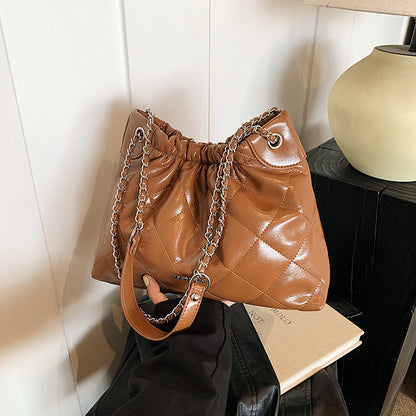 Ielgy Diamond Chain Bag Large Capacity One-Shoulder Cross-Body High-End Texture Bucket Bag