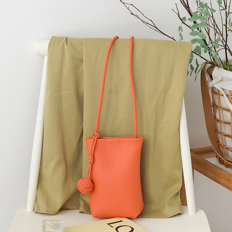 Ielgy Korean Version Summer All-Match Soft Leather Mobile Phone Bag Portable Shopping Small Shoulder Bag Retro Lychee Pattern Shoulder Crossbody