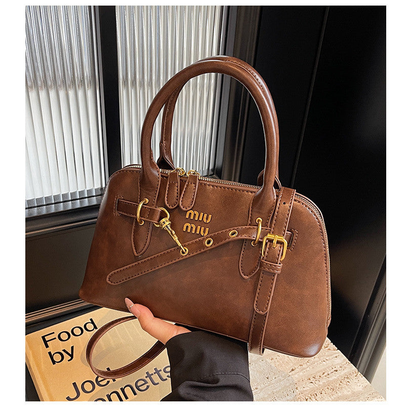 Ielgy High-End Retro Brown Fashionable All-Match Women's Cross-Body Bag Portable Shell Bag