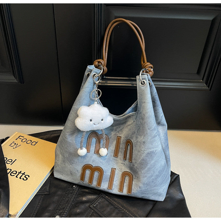 Ielgy Retro Korean Version Denim Underarm Bag Fashion Casual Portable Unique Texture Messenger Bag