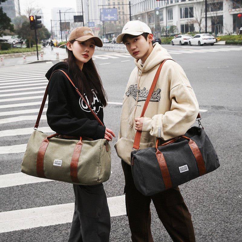 Ielgy Trendy Canvas Travel Bag Large Capacity Backpack Casual All-Match Business Trip Duffel Bag Short-Distance Handbag Gym Bag
