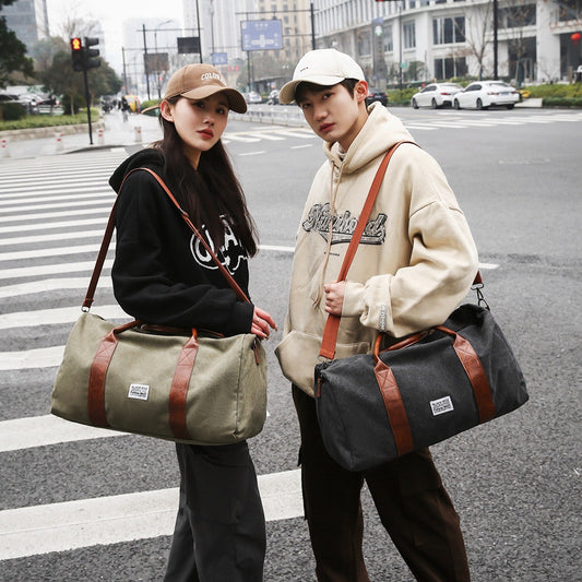 Ielgy Trendy Canvas Travel Bag Large Capacity Backpack Casual All-Match Business Trip Duffel Bag Short-Distance Handbag Gym Bag