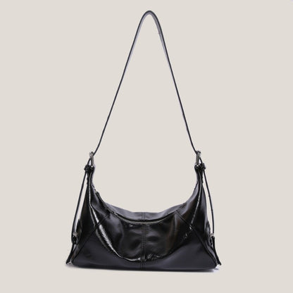 IELGY retro oil wax leather messenger bag, crescent bag, large-capacity versatile single shoulder wide shoulder strap textured women's bag