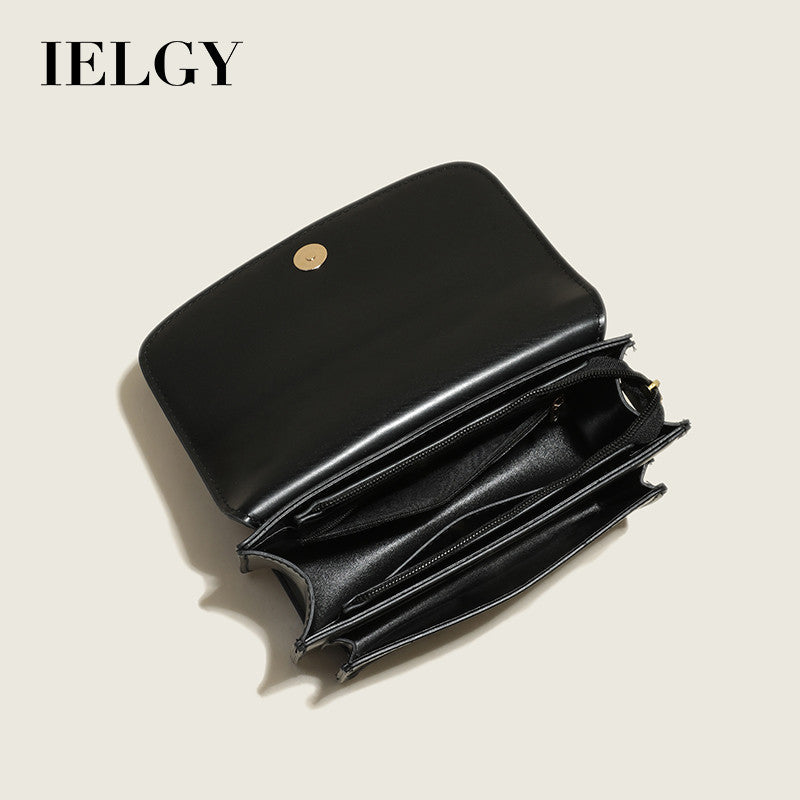 IELGY Trendy Women's Crossbody Shoulder Bag with Clasp and Chain Strap in Solid Colors