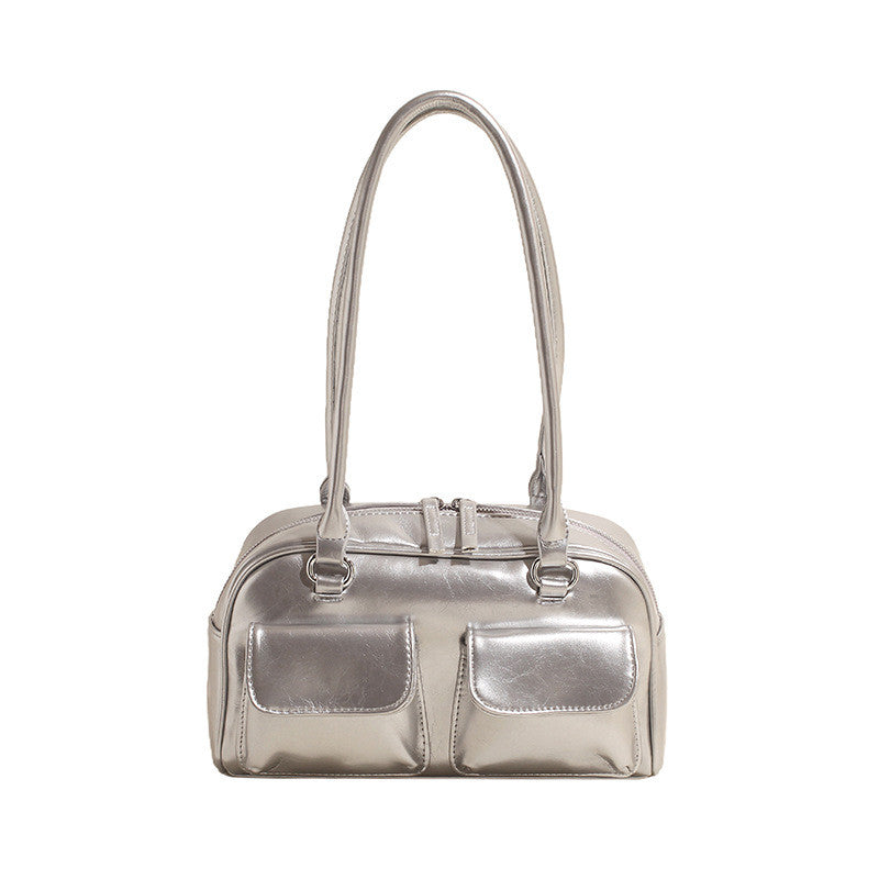 Ielgy Fashion Trend Boston Underarm Bag Melade Color Retro Bowling Shoulder Bag