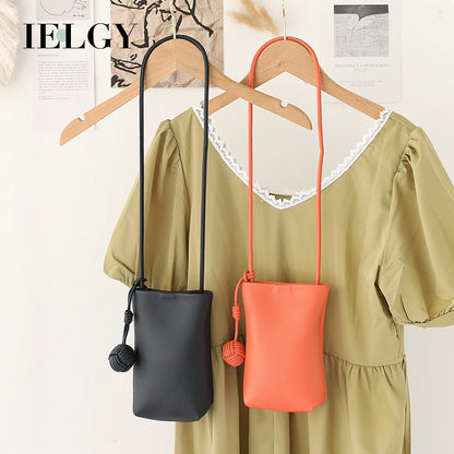 Ielgy Korean Version Summer All-Match Soft Leather Mobile Phone Bag Portable Shopping Small Shoulder Bag Retro Lychee Pattern Shoulder Crossbody