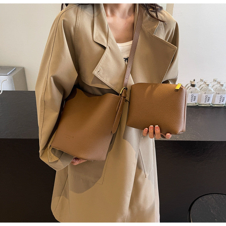 Ielgy Niche Design Bucket Bag Simple All-Match Cross-Body Retro Commuter Shoulder Bag