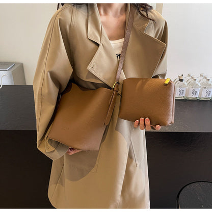 Ielgy Niche Design Bucket Bag Simple All-Match Cross-Body Retro Commuter Shoulder Bag