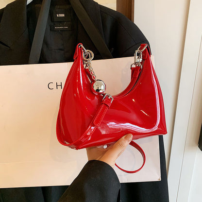 Ielgy Silver Patent Leather Crescent Moon Underarm Bag Korean Version High-End Bell Shoulder Messenger Bag